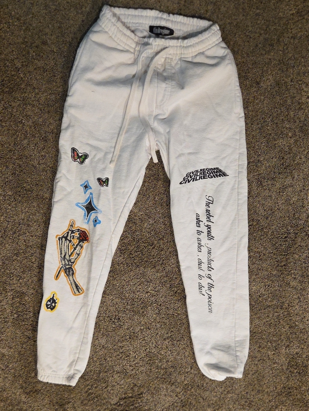 Civil Regime White Graphic Sweatpants